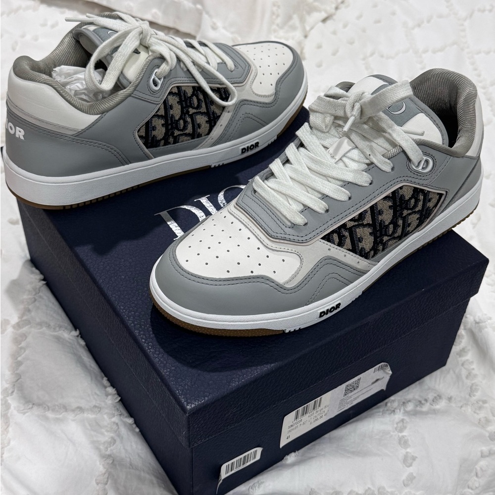 Dior Men's Gray and White Logo Sneakers
